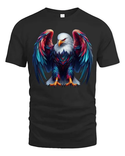 Colorful Eagle Wings Graphic T-Shirt - black t-shirt on white background