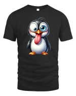 Funny Goofy Penguin Cartoon Graphic T-Shirt - black t-shirt on white background