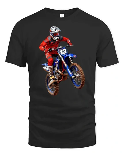 Motocross Rider Jump Graphic T-Shirt - black t-shirt on white background
