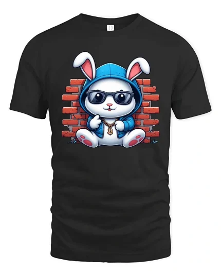 Cool Bunny Street Style Graphic T-Shirt - black t-shirt on white background