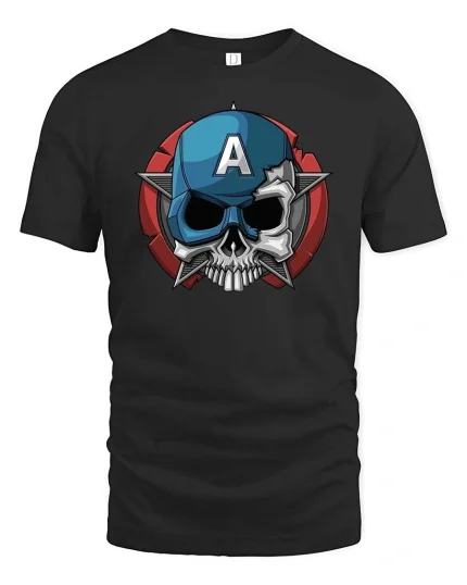 Patriotic Skull Shield Graphic T-Shirt - black t-shirt on white background