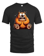 Funny Scared Bear Cartoon Graphic T-Shirt - black t-shirt on white background