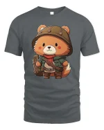 Cute Explorer Bear Cartoon Graphic T-Shirt - gray t-shirt on white background