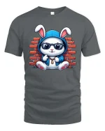 Cool Bunny Street Style Graphic T-Shirt - gray t-shirt on white background