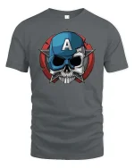 Patriotic Skull Shield Graphic T-Shirt - gray t-shirt on white background