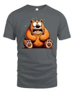 Funny Scared Bear Cartoon Graphic T-Shirt - gray t-shirt on white background