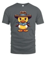 Cute Cowboy Duck Cartoon Graphic T-Shirt - gray t-shirt on white background