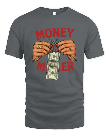 Money Maker Cash Graphic T-Shirt - gray t-shirt on white background