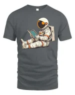 Reading Astronaut Space Graphic T-Shirt - gray t-shirt on white background