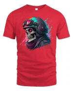 Neon Skull Biker Graphic T-Shirt - red t-shirt on white background