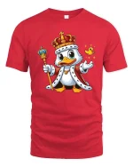 King Duck Cartoon Royal Graphic T-Shirt - red t-shirt on white background