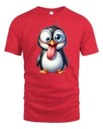 Funny Goofy Penguin Cartoon Graphic T-Shirt - red t-shirt on white background