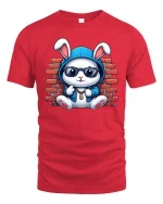 Cool Bunny Street Style Graphic T-Shirt - red t-shirt on white background