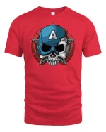 Patriotic Skull Shield Graphic T-Shirt - red t-shirt on white background
