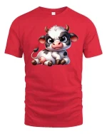 Cute Grumpy Cow Cartoon Graphic T-Shirt - red t-shirt on white background