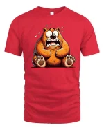 Funny Scared Bear Cartoon Graphic T-Shirt - red t-shirt on white background