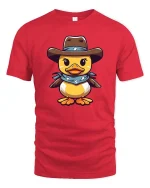 Cute Cowboy Duck Cartoon Graphic T-Shirt - red t-shirt on white background