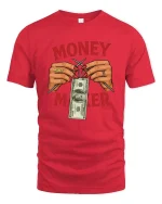 Money Maker Cash Graphic T-Shirt - red t-shirt on white background