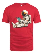 Reading Astronaut Space Graphic T-Shirt - red t-shirt on white background