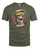 Pop Art Statue Parody Graphic T-Shirt - military green t-shirt on white background