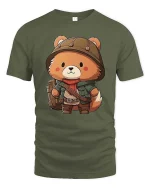 Cute Explorer Bear Cartoon Graphic T-Shirt - military green t-shirt on white background