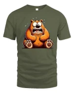 Funny Scared Bear Cartoon Graphic T-Shirt - military green t-shirt on white background