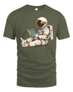 Reading Astronaut Space Graphic T-Shirt - military green t-shirt on white background