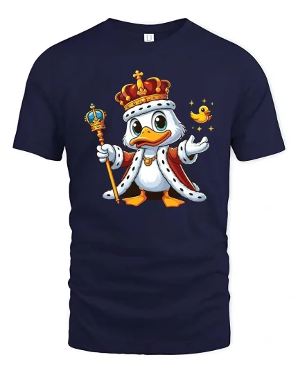 King Duck Cartoon Royal Graphic T-Shirt - navy t-shirt on white background