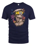 Pop Art Statue Parody Graphic T-Shirt - navy t-shirt on white background