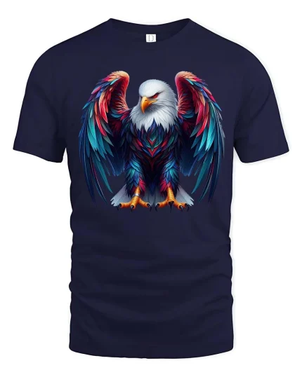 Colorful Eagle Wings Graphic T-Shirt - navy t-shirt on white background