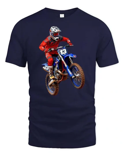 Motocross Rider Jump Graphic T-Shirt - navy t-shirt on white background