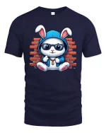 Cool Bunny Street Style Graphic T-Shirt - navy t-shirt on white background