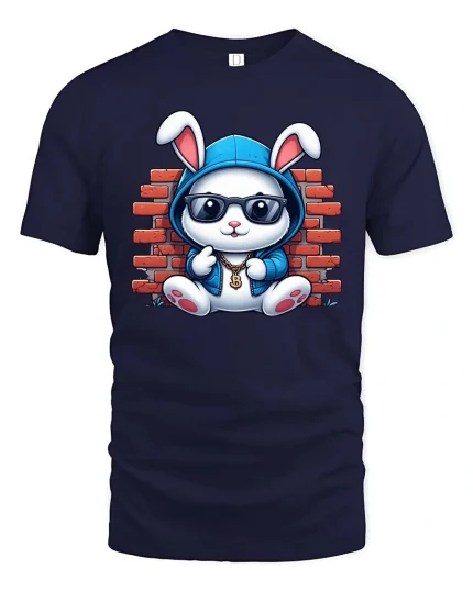 Cool Bunny Street Style Graphic T-Shirt - navy t-shirt on white background