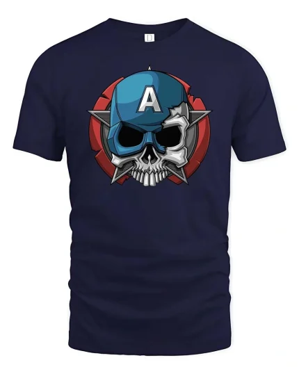 Patriotic Skull Shield Graphic T-Shirt - navy t-shirt on white background