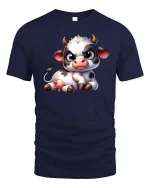 Cute Grumpy Cow Cartoon Graphic T-Shirt - navy t-shirt on white background
