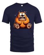 Funny Scared Bear Cartoon Graphic T-Shirt - navy t-shirt on white background