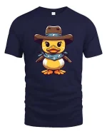 Cute Cowboy Duck Cartoon Graphic T-Shirt - navy t-shirt on white background
