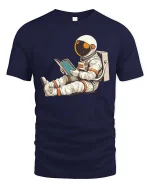 Reading Astronaut Space Graphic T-Shirt - navy t-shirt on white background
