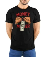 Money Maker Cash Graphic T-Shirt - model wearing black tee with hands behind back