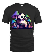 Trippy Panda Mushroom T-Shirt Psychedelic Animal Graphic Tee - black t-shirt on white background