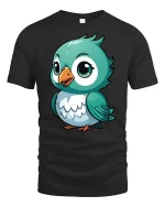 Cute Blue Bird T-Shirt Adorable Cartoon Bird Graphic Tee - black t-shirt on white background