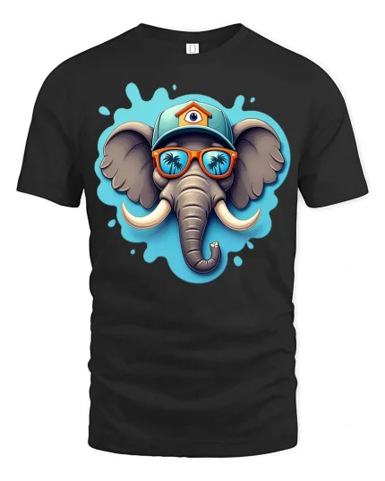 Cool Elephant Sunglasses T-Shirt Funny Elephant Graphic Tee - black t-shirt on white background