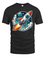 Retro Rocket T-Shirt Space Rocket Launch Cartoon Tee Gift - black t-shirt on white background