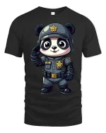 Cute Panda Police T-Shirt Kawaii Cop Panda Graphic Tee - black t-shirt on white background