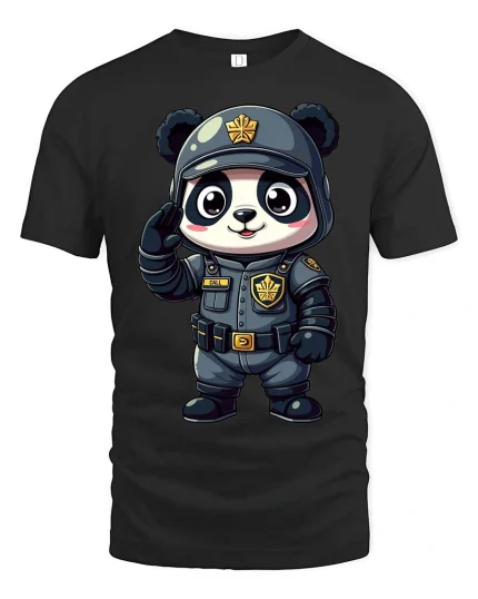 Cute Panda Police T-Shirt Kawaii Cop Panda Graphic Tee - black t-shirt on white background