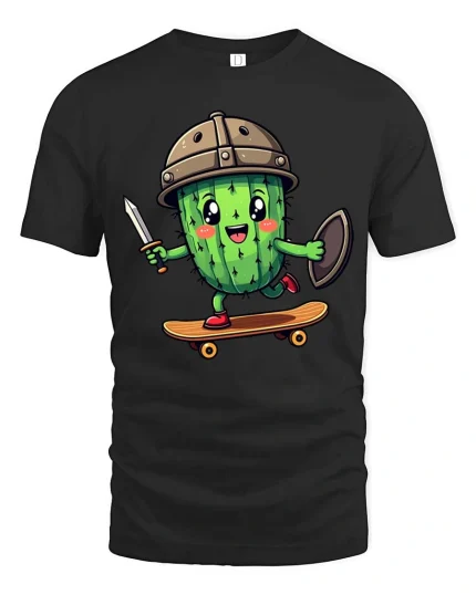Funny Cactus Viking T-Shirt Cute Cactus Warrior Graphic - black t-shirt on white background