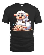 Cute Lamb Cartoon T-Shirt Adorable Sheep Graphic Tee Gift - black t-shirt on white background