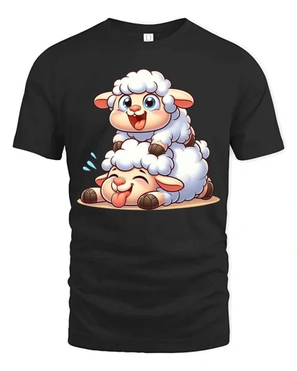Cute Lamb Cartoon T-Shirt Adorable Sheep Graphic Tee Gift - black t-shirt on white background