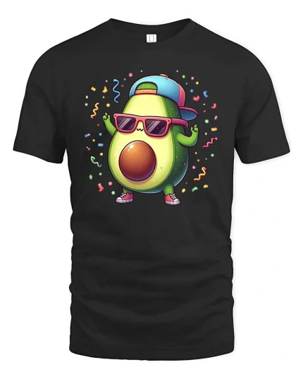 Cool Avocado T-Shirt Funny Avocado Cartoon Graphic Tee - black t-shirt on white background