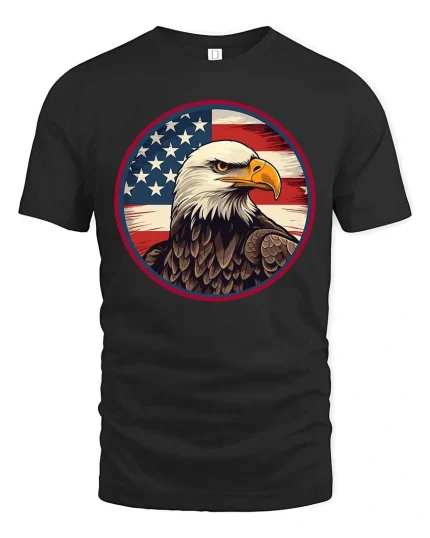American Eagle Flag T-Shirt Patriotic USA Eagle Graphic - black t-shirt on white background